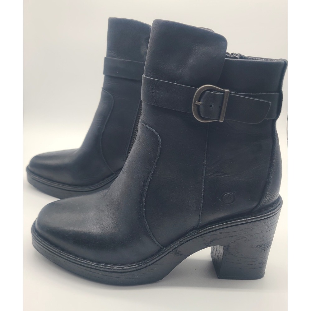 Born Platform Black Leather 10 Chunky Heel Biker Moto Booties Bratz Whimsigoth - Picture 3 of 7